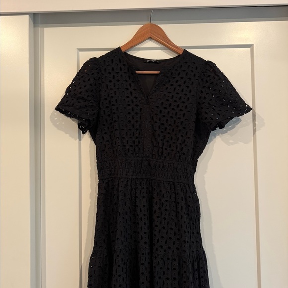 Chic Black Eyelet Midi Dress - Picture 3 of 6